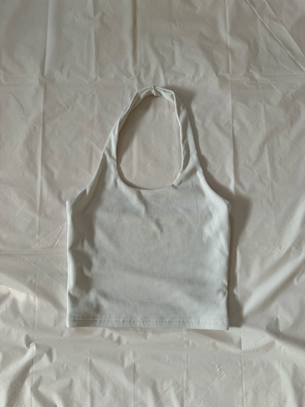 Classic White Ribbed Halter Crop Top